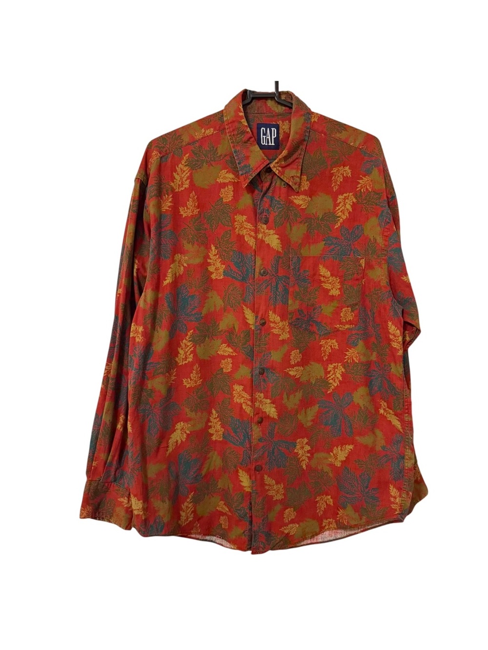 Vintage Gap Fall Leaves Print Button Down Shirt 90’s Mens Medium Long Sleeve Red - Picture 2 of 16